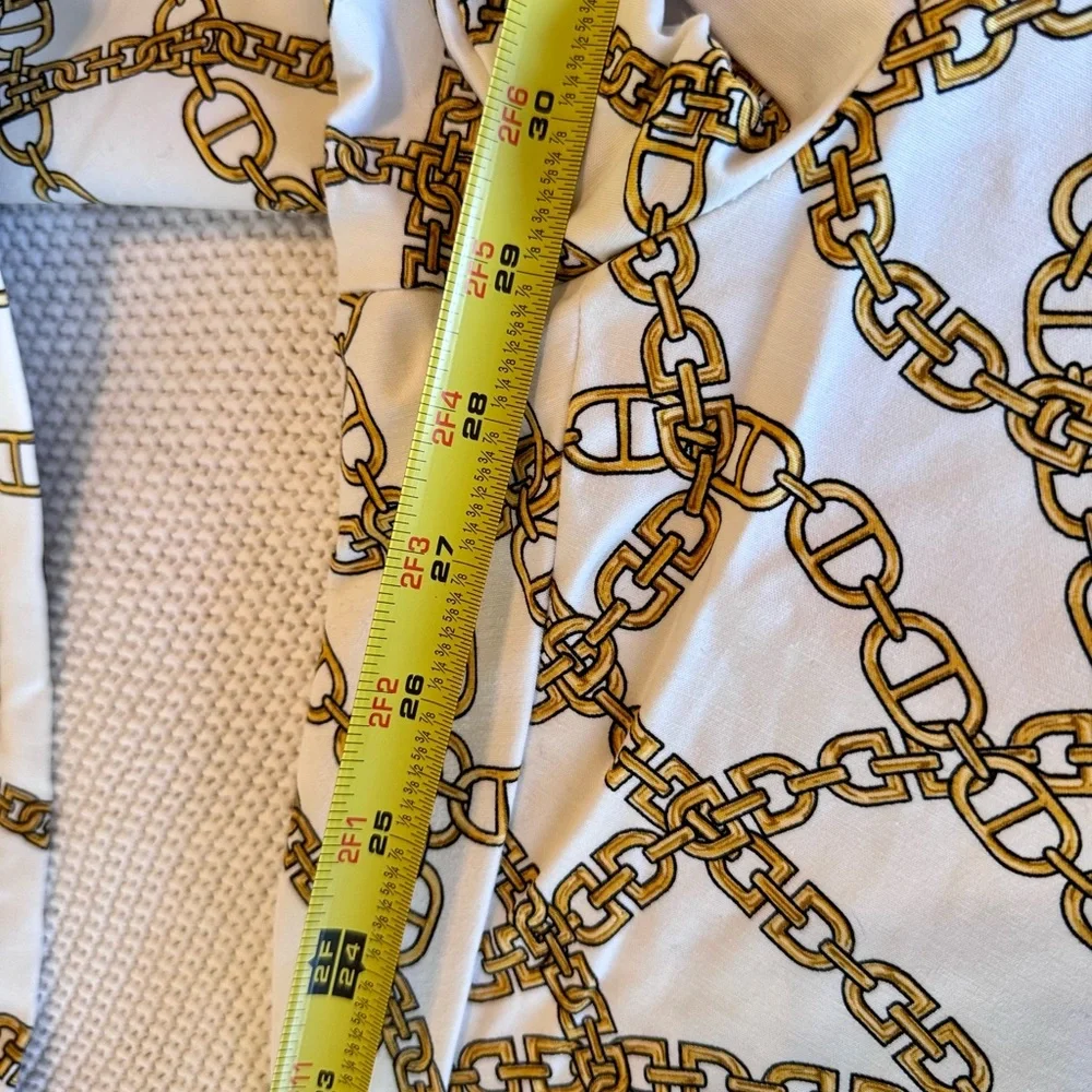 MICHAEL KORS Stretchy White & Gold Chain Print Skinny Pants